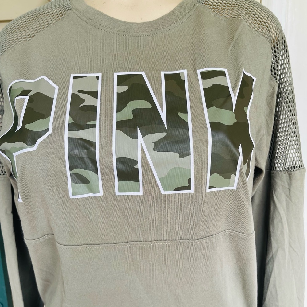 Pink Victoria's Secret Tops Light Army Green Long Sleeve Pink Shirt